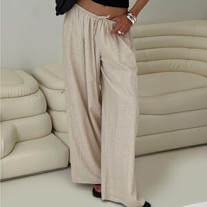 Princess Polly Beach Comber Beige Wide Leg Linen Pants